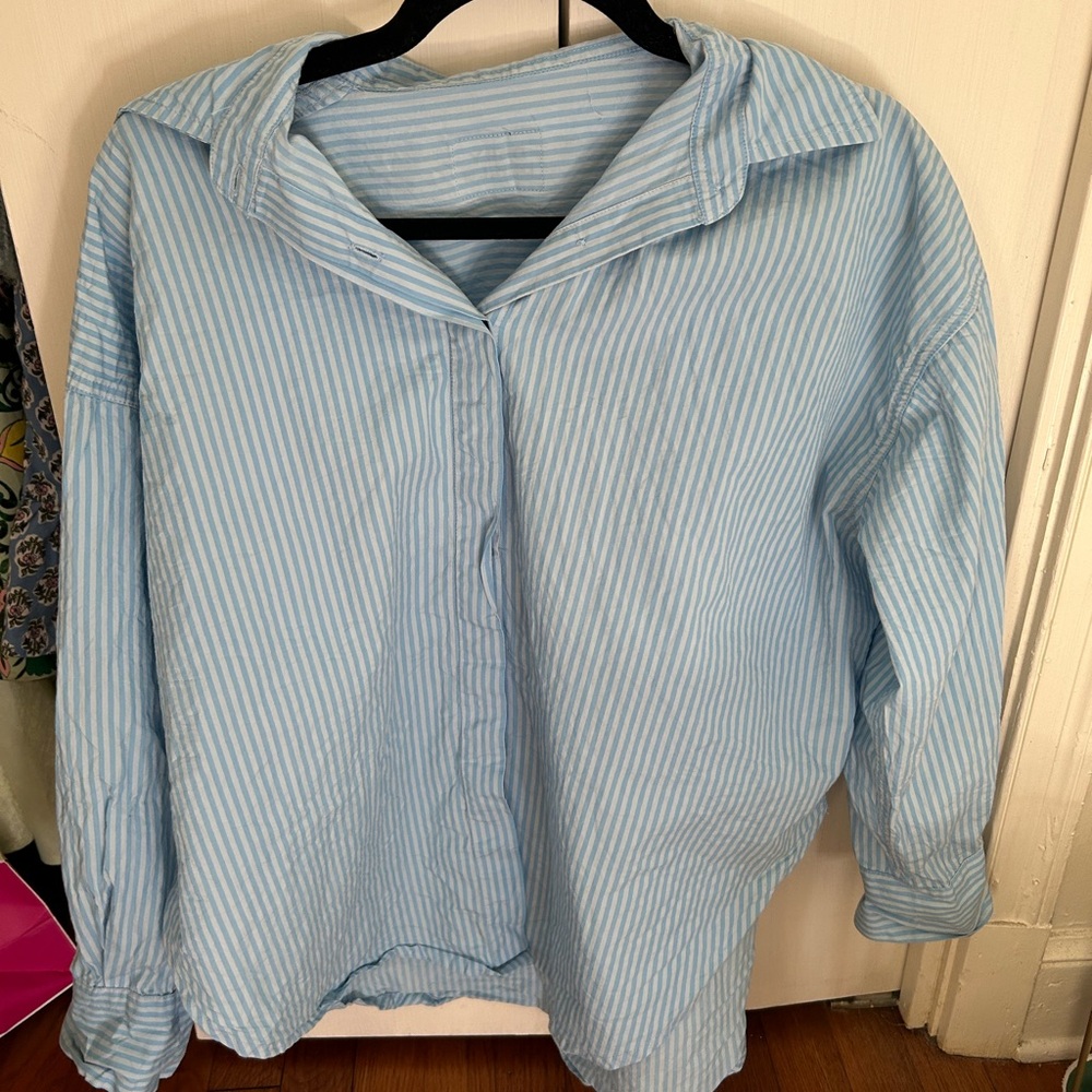 Daily Drills Blue Striped Poplin Button Down - Picture 3 of 6